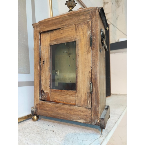 466 - A Georgian bracket clock in caddy top walnut case with ornate pineapple finial, ornate ring handles,... 