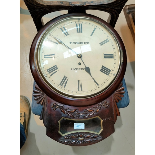 467 - An early 19th century drop dial wall clock in carved mahogany case, by T Cundliff, Liverpool