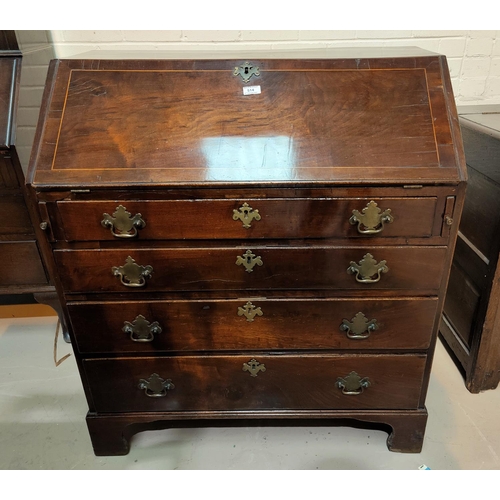 514 - A Georgian crosshanded and inlaid fall front bureau with graduating drawers under, on bracket feet, ... 