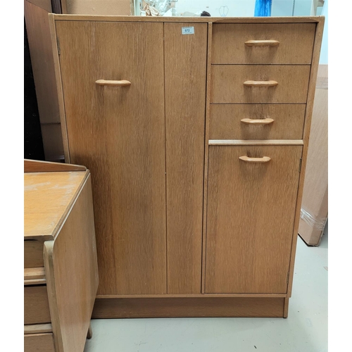 572 - A 1950's light oak 2 piece bedroom suite comprising tallboy with hanging cupboard, small cupboard an... 