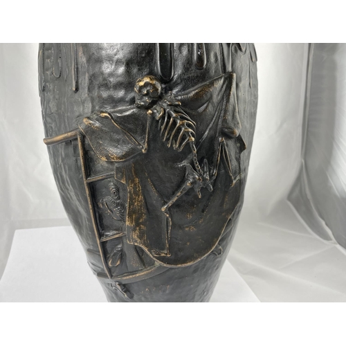 135 - A large Japanese Meiji period bronze vase modeled to look like ceramic with heavy glaze dripping fro... 