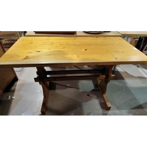 494 - A pine refectory style table; a pine corner cupboard