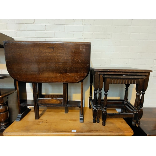 504 - A 19th century oak small occasional/dining table with rounded rectangular drop leaf top; a pair of o... 