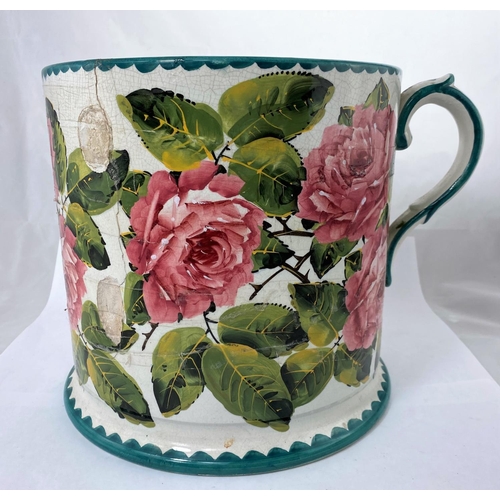 191 - An unusually large Wemyss tyg decorated with roses, , height 24cm, diameter 25cm (missing two handle... 