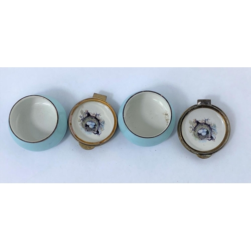 335 - A hallmarked silver set of 6 circular boxes with enamel lids:  