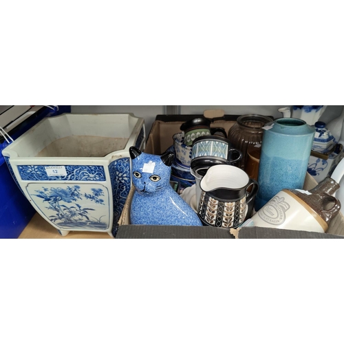 12 - A selection of decorative china; etc.; A 20th century oriental blue & white square jardinière; etc.