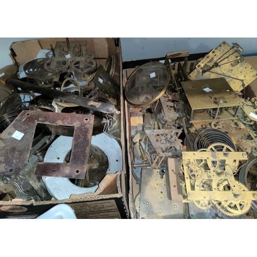 25 - A selection of old clock parts; movements; springs; etc.
