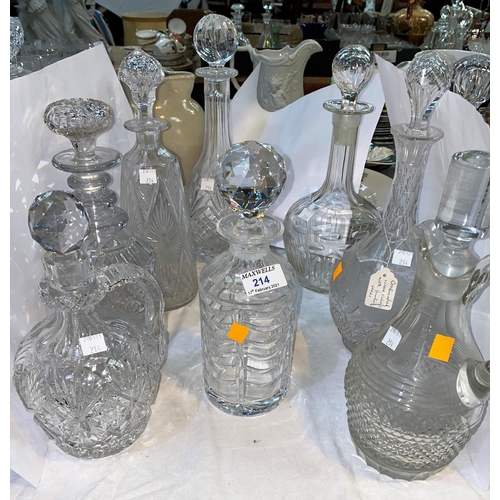 214 - A selection of cut glass decanters