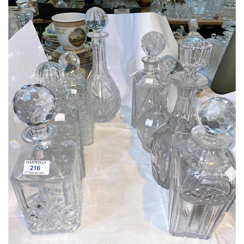 216 - A selection of cut glass decanters