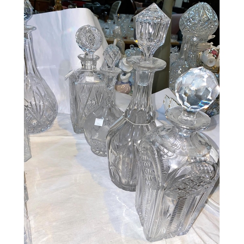 216 - A selection of cut glass decanters