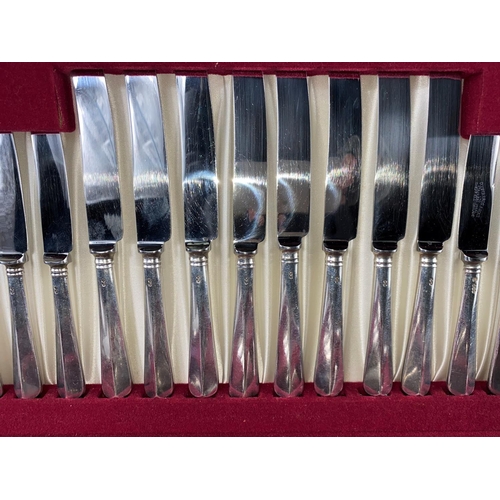 358 - A hallmarked silver canteen of rat tail cutlery, 8 setting, 87 pieces, silver handle knives with sta... 