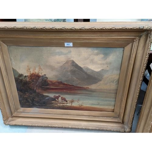 452 - 19th Century:  Pair of loch landscapes,oils on canvas, unsigned, 24 x 39 cm, framed small (small tea... 