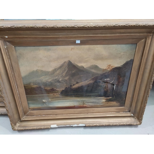 452 - 19th Century:  Pair of loch landscapes,oils on canvas, unsigned, 24 x 39 cm, framed small (small tea... 