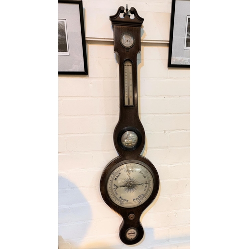 468A - A large mercury column barometer with thermometer in banjo shaped case, by J Albini, London, height ... 