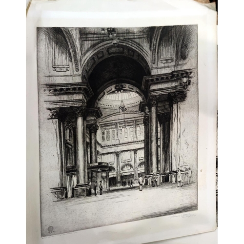 61 - Leonard Brewer:  a collection of early 20th century artist signed etchings, mainly London architectu... 