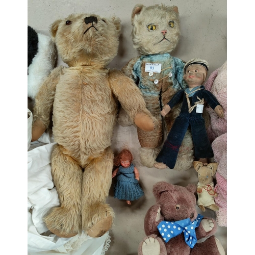 83 - A selection of vintage soft toys