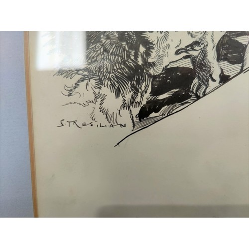 456A - Cecil Stuart Tresilian (1891-1971): pen and ink picture of Jungle Book Mowgli at fire surrounded by ... 