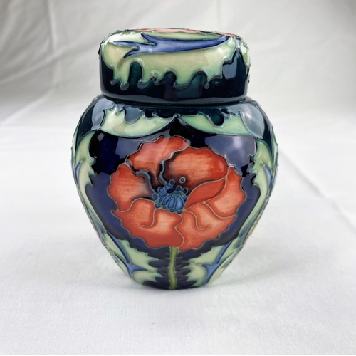 11 - A Moorcroft ginger jar decorated with red poppies impressed height 11cm