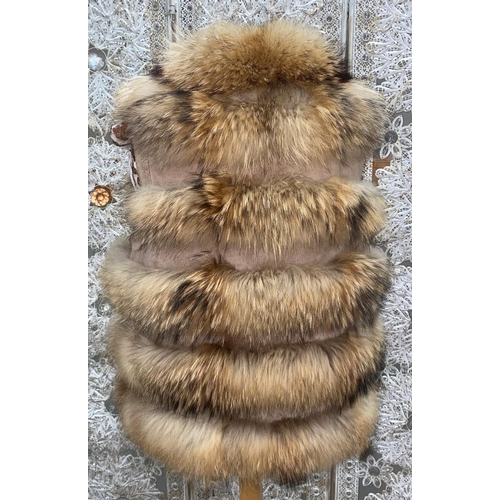 231 - A modern fox fur and beige suede gilet, size medium