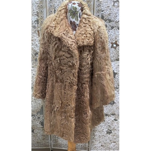 237 - A honey / beige flat wavy fur jacket, medium