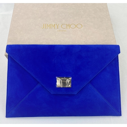 240 - A Jimmy Choo Cobalt blue suede envelope clutch bag, Rosette Sue / 040807, with original authenticity... 