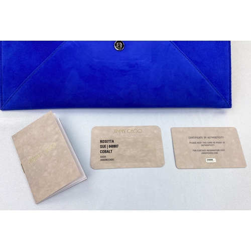 240 - A Jimmy Choo Cobalt blue suede envelope clutch bag, Rosette Sue / 040807, with original authenticity... 