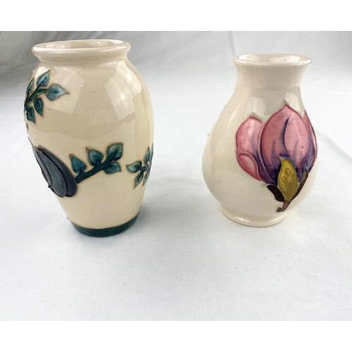 26 - A Moorcroft bird & plum design ovoid vase  impressed & monogrammed height 10cm; a Moorcroft baluster... 