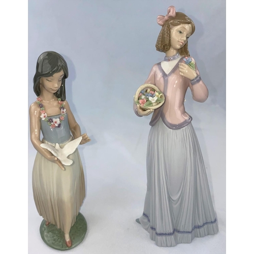 53 - A Lladro Collector's Society figure girl with basket of flowers, a Lladro figure girl with dove