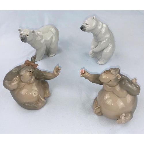 59 - Two Lladro polar bear figures, 2 Nao chimpanzees