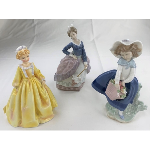 78 - Royal Worcester figure Grandmother's dress modelled by FG Doherty 3081; 2  Lladro figures of girls, ... 