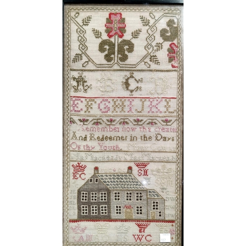 132 - An early 19th century needlework sampler with text 