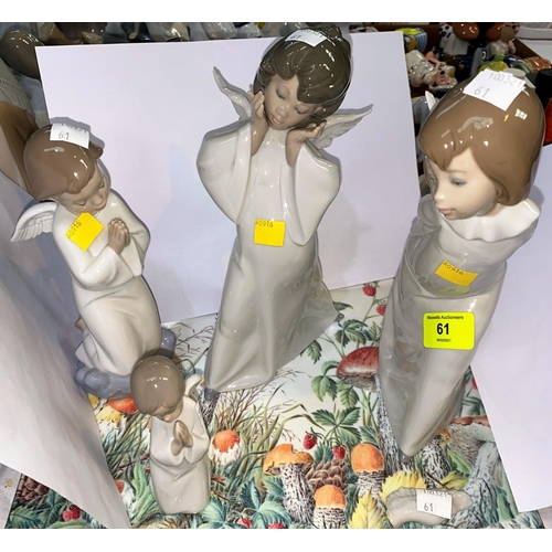 61 - Two Lladro child angel figures (1 wing a.f.), 2 similar Nao angels