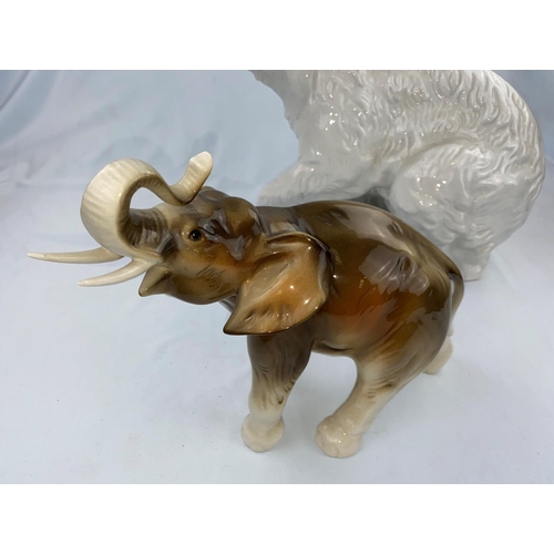 68 - A Royal Dux elephant, raise triangle mark Length 33cm; A Royal Dux Polar bear 37cm (a.f.)
NO BIDS SO... 