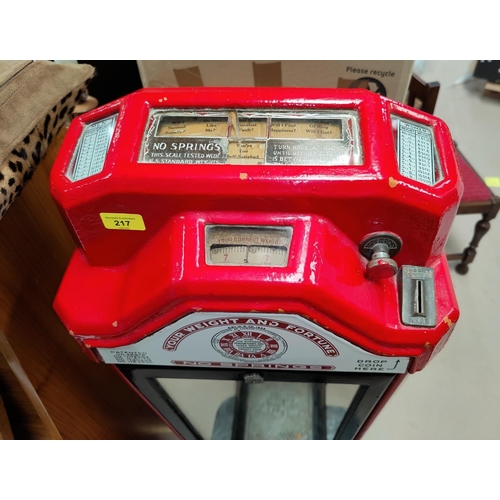 217 - A large vintage Our Weight and Fortune Set of Scales by Watling Scale Co Chigcago, no key, height 12... 