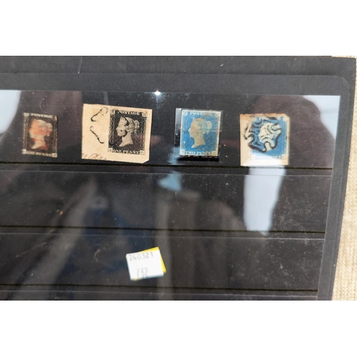732 - GB - A Penny Black on piece, another 7 2d blue imperf and a collection of GB stamps in stockbook
