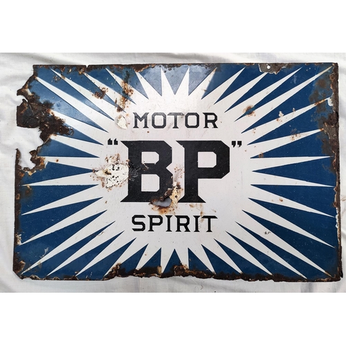 214A - An enamael double sided BP Spirit garage advertising sign (rusted, some missing areas)