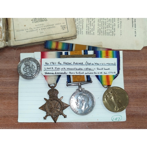 358 - 1761 Private (later Sgt.) Frederick Archer, Lancashire Fusiliers, 1914-15 star trio and Silver War B... 