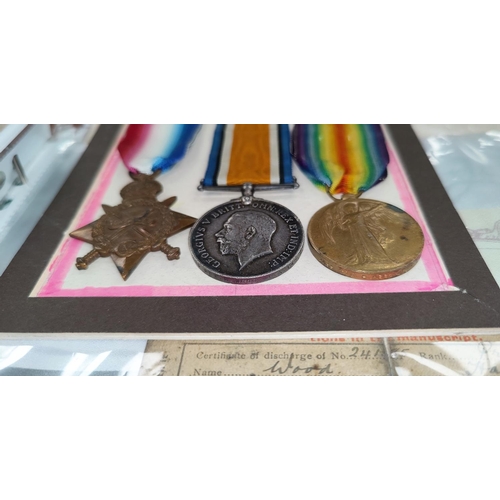 362 - 241585/3699 Private H. Wood Royal North Lancashire Regiment 1914-15 star trio with original and copy... 