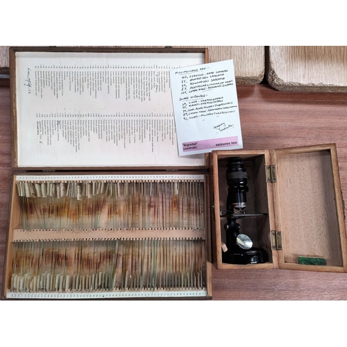 492 - A BAKER student microscope and a collection of over 100 slides from the Pathology Department, Aberde... 