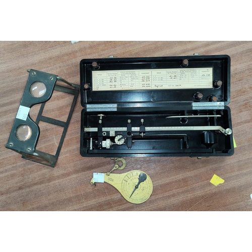 505 - Allbrit cased planimeter, a Parnell of London postage weight and a pair of viewers