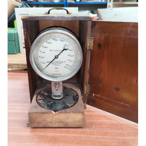 510 - A micrometre by Schaffer & Badenberg Ltd No 283654, in fitted stained wood box, height of instrument... 
