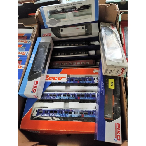 568 - ROCO: a continental overhead electric 3 car set, a selection of 5 boxed items of PIKO rolling stock,... 