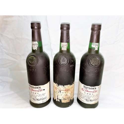 519 - 3 bottles of Taylor's 10 year old port (1 label a.f.)