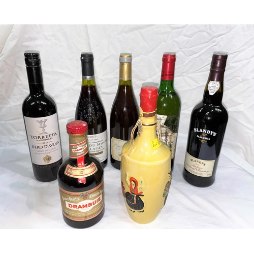 524 - 5 bottles of wine including Chateau Mirefleurs 1994, Nero d'Avola 2013, Cote du Rhone Villages 2003 ... 