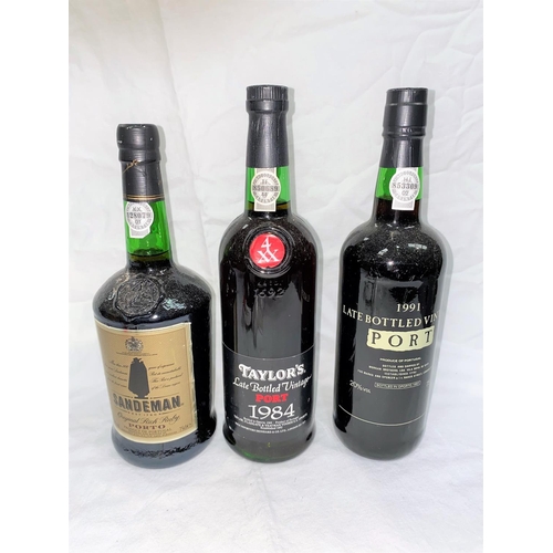 531 - Three bottles of port: Taylors 1984, M & S 1991 and Sandeman Rich Ruby