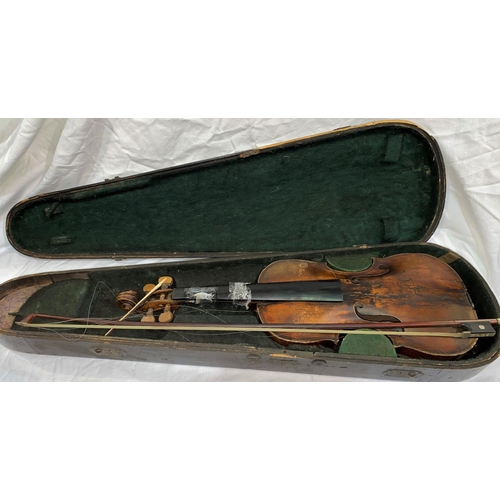 547 - An antique violin possibly Italian, two piece back 34.3mm, bearing label on the inside possibly read... 