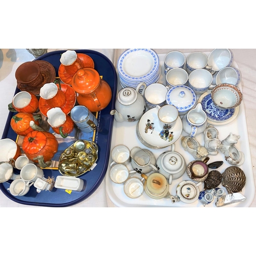 121 - An early 20th century child's 20 piece tea set in blue & white, by Copeland; a Japanese child's part... 