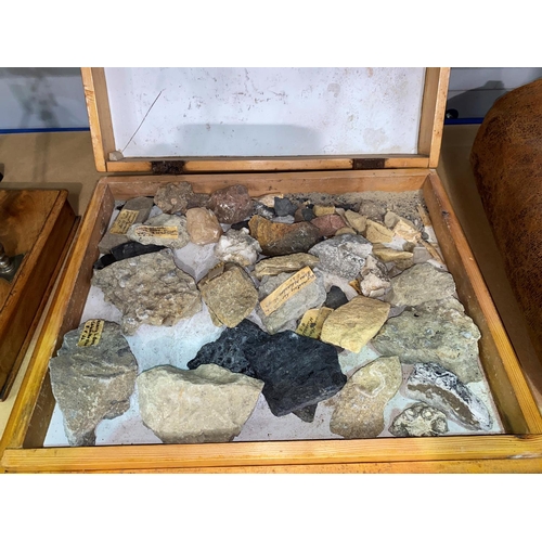 497 - A wooden box containing rock specimens