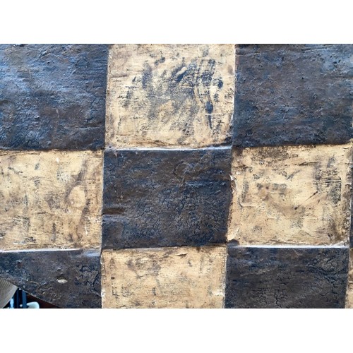 184 - An East African tribal carved wood hawk mask, Bwa shallow carved geometric decoration painted in ear... 