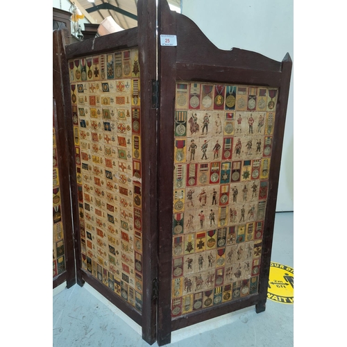 25 - A 3-foldscreen with military cigarette card panels